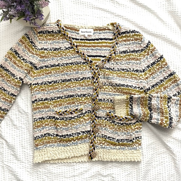Heartloom Sweaters - Heartloom Ivory and Pastel Striped Cardigan